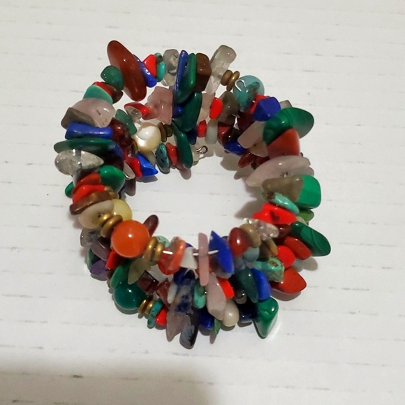 Native American Hand Strung Multi-Stone Adjustable Bracelet w/ Silver Wire - Picture 2 of 5